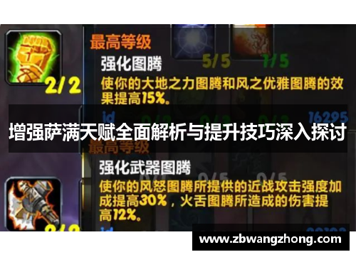 增强萨满天赋全面解析与提升技巧深入探讨